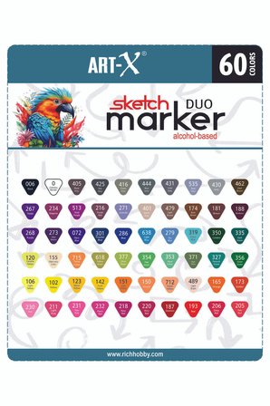 Rich Art-X Sketch Marker Duo Marker Çift Uçlu Su Bazlı Boyama Kalemi 60 Renk Set 18050
