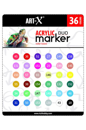 Rich Art-X Acrylic Marker Duo Marker Çift Uçlu Su Bazlı Boyama Kalemi 36 Renk Set 18058