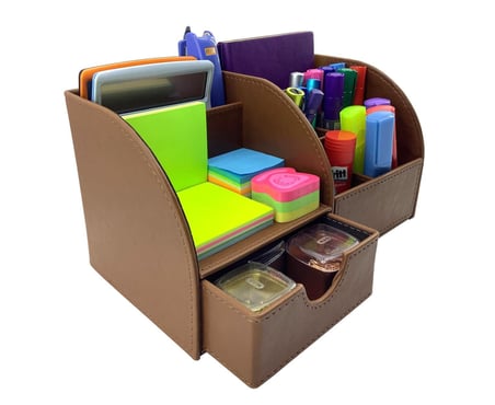 Inn Design Organizer Masa Üstü Kalemlik Efsun Çekmeceli Deri Taba 27X15X15Cm Dd-1014