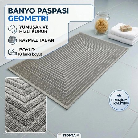 Pamuklu Kaymaz Taban Dikdörtgen Banyo Paspası – Yüksek Emici Pamuk Dokuma Halısı- Banyo Kilimi