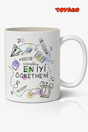 Kişiye Özel Dünyanın En İyi Öğretmeni Beyaz Kupa Bardak Öğretmene Hediye, Öğretmenler Günü