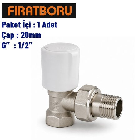 FIRAT PP Düz Radyatör Vana 20mm, 1/2'', 1 Adet, 7B92020127