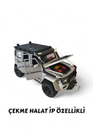 Çek Bırak Işıklı Ve Sesli Off Road Jeep 23 cm Çekme Halat İpli Metal Kasa Açılabilir Kapılar