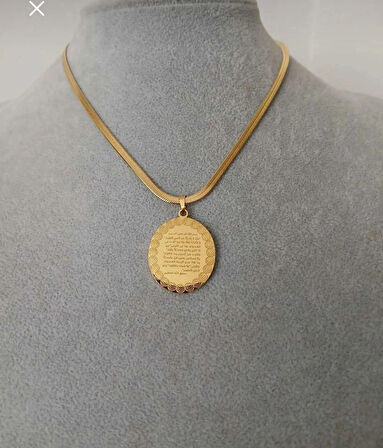 Ayet’el kürsü paslanmaz Çelik gold renk ezme zincir kolye