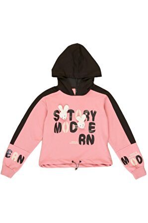 Kız Çocuk Tavşan Oyuncaklı Kapüşonlu Crop Sweatshirt