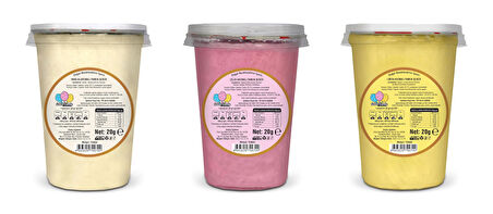 VANİLYA, ÇİLEK, LİMON AROMALI 3'LÜ GURME PAMUK ŞEKERLER