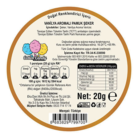 VANİLYA, ÇİLEK, LİMON AROMALI 3'LÜ GURME PAMUK ŞEKERLER