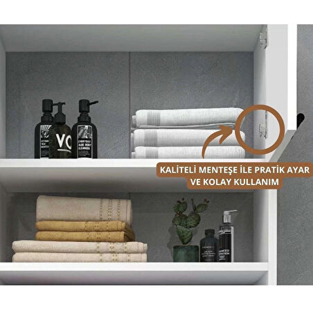 Reyo Home Enda Çamaşır Makinesi Dolabı 3 Raflı Kapaklı Banyo Dolabı Mat Beyaz