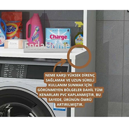 Reyo Home Enda Çamaşır Makinesi Dolabı 3 Raflı Kapaklı Banyo Dolabı Atlantik Çam - Beyaz