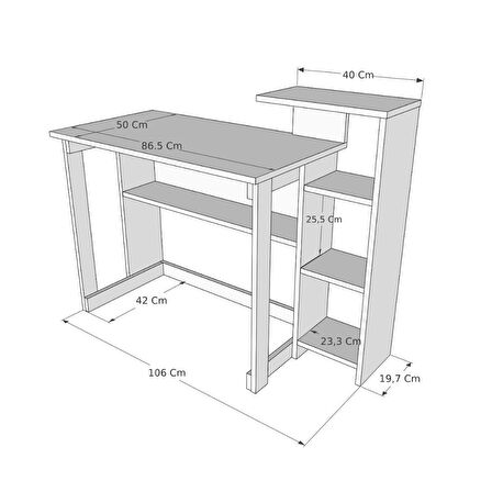 Reyo Home Enda SAYE 5 Raflı Kitaplıklı Çalışma Masası Beyaz