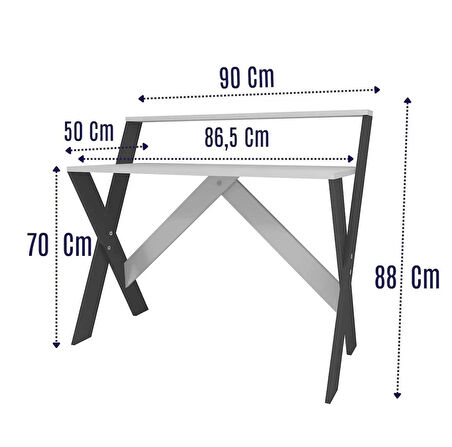 Reyo Home Enda X Ayaklı Raflı Ders Çalışma Masası 50x90 cm Beyaz