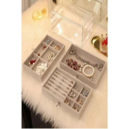 Piev House By House Çekmeceli Aynalı ve Üç Katlı Çekmeceli Takı Kozmetik Organizer İkili Set