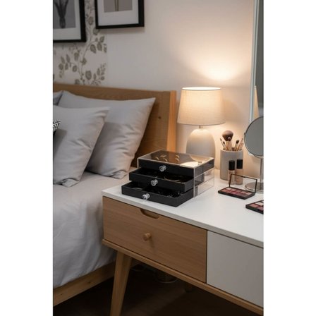 Piev House By House Üç Katlı Çekmeceli Takı Kozmetik Organizer Siyah