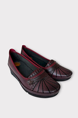 Kadın Ortopedik Babet Ayakkabı Hafif Kaydırmaz Taban BORDO