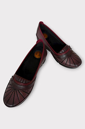 Kadın Ortopedik Babet Ayakkabı Hafif Kaydırmaz Taban BORDO