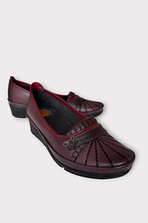 Kadın Ortopedik Babet Ayakkabı Hafif Kaydırmaz Taban BORDO