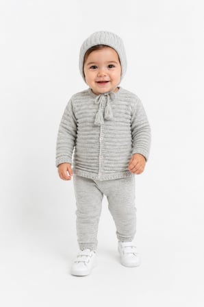 Kız Erkek Bebek Triko Hırka Bere Pantolon Takım 22105