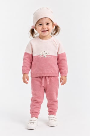 Çocuk Teddy Bear Detay Kazak Pantolon Bere Triko Kışlık Takım 22113