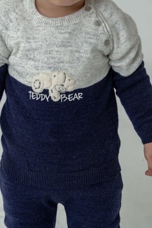 Çocuk Teddy Bear Detay Kazak Pantolon Bere Triko Kışlık Takım 22113