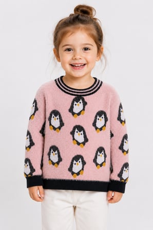 Penguen Desenli Kız Çocuk Kazak 23212