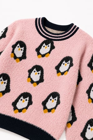 Penguen Desenli Kız Çocuk Kazak 23212