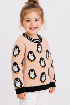 Penguen Desenli Kız Çocuk Kazak 23212