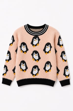 Penguen Desenli Kız Çocuk Kazak 23212