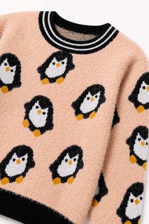 Penguen Desenli Kız Çocuk Kazak 23212