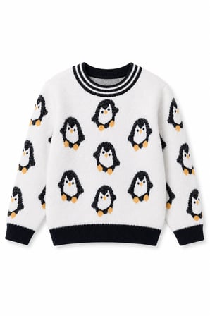 Penguen Desenli Kız Çocuk Kazak 23212