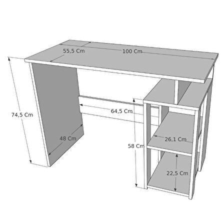 Reyo Home Enda 2 Raflı Kütüphaneli Çalışma Masası 100x56 cm Beyaz