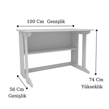 Reyo Home Enda Pillar Kütüphaneli Geniş Çalışma Masası 100x56 Cm Beyaz