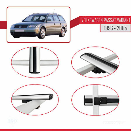 VW Passat B5 Variant 1996-2005 Arası ile Uyumlu BASIC Model Ara Atkı Tavan Barı Gri 2 Adet
