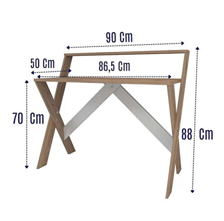 Reyo Home Enda X Ayaklı Raflı Ders Çalışma Masası 50x90 cm Atlantik Çam