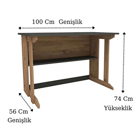 Reyo Home Enda Pillar Kütüphaneli Geniş Çalışma Masası 100x56 Cm Çam - Antrasit