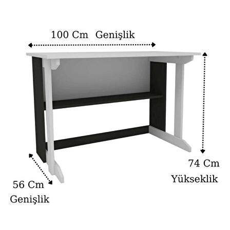 Reyo Home Enda Pillar Kütüphaneli Geniş Çalışma Masası 100x56 Cm Beyaz - Antrasit