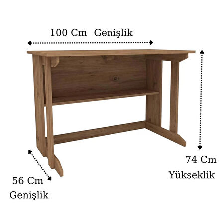 Reyo Home Enda Pillar Kütüphaneli Geniş Çalışma Masası 100x56 Cm Atlantik Çam