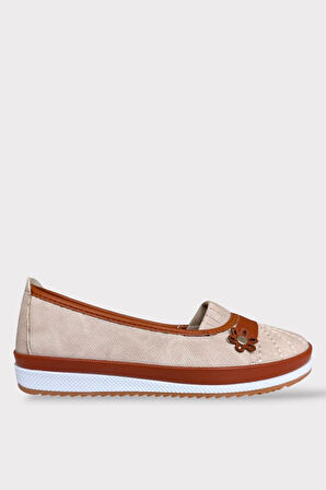 Kadın Ortopedik Babet Ayakkabı Hafif Kaydırmaz Taban BEJ