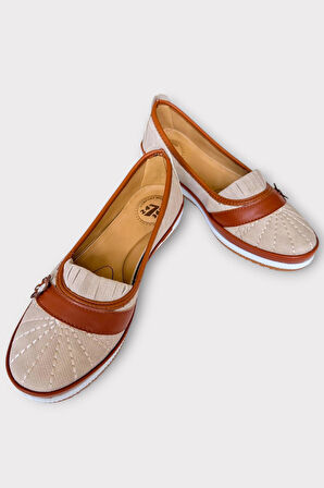 Kadın Ortopedik Babet Ayakkabı Hafif Kaydırmaz Taban BEJ