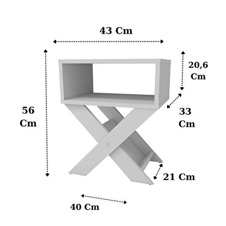 Reyo Home Enda X Ayaklı Dergilikli Komodin Kahve Sehpası Mat Beyaz