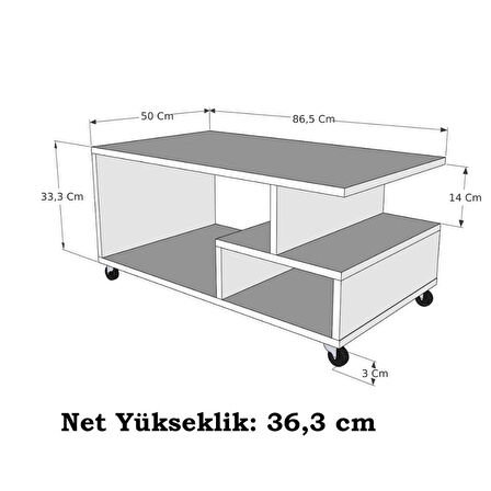 Reyo Home Enda Sultan Tekerlekli Orta Sehpa 86,5x50 cm Atlantik Çam