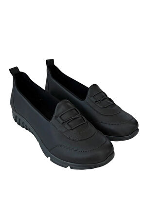 Ortopedik Kadın Yürüyüş Ayakkabısı FÜME - SİYAH