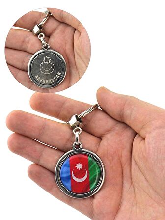 Azerbaycan Bayrak Yuvarlak Damla Anahtarlık