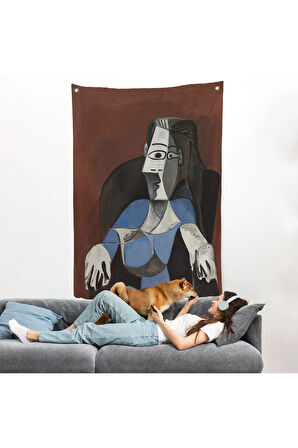 Pablo Picasso - Koltukta Oturan Soyut Kadın Duvar Örtüsü-7296