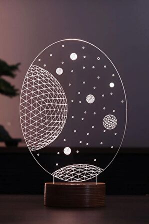 Galaxy Led Masa Lambası Ahşap Taban 7 Farklı Işık Renkli
