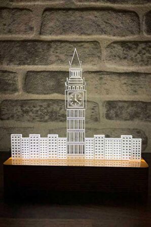 London Big Ben Led Masa Lambası Ahşap Taban Günışığı Gece Lambası Hediye Dekoratif Aydınlatma
