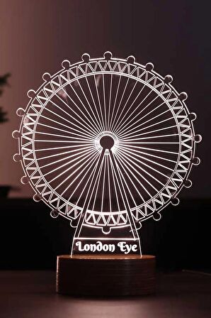 London Eye Led Masa Lambası Ahşap Taban 7 Farklı Işık Renkli Gece Lambası Dekoratif Aydınlatma