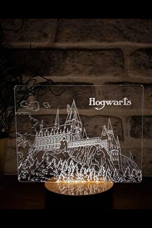 Harry Potter Hogwarts Figürlü Dekoratif Hediye Led Masa Lambası | 7 Işık Rengi | Ahşap Taban