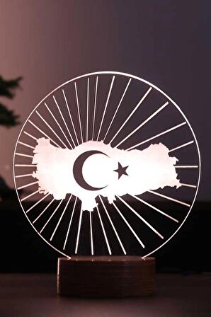 Türkiye Haritası Figürlü Dekoratif Hediye Led Masa Lambası | 7 Işık Rengi | Ahşap Taban