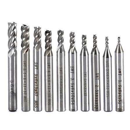 HSS Düz Shank 4 Flüt End Mill Kesici CNC Uç 8li Set 2mm-12mm 