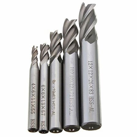 HSS Düz Shank 4 Flüt End Mill Kesici CNC Uç 10 lu Set 1.5mm-10mm